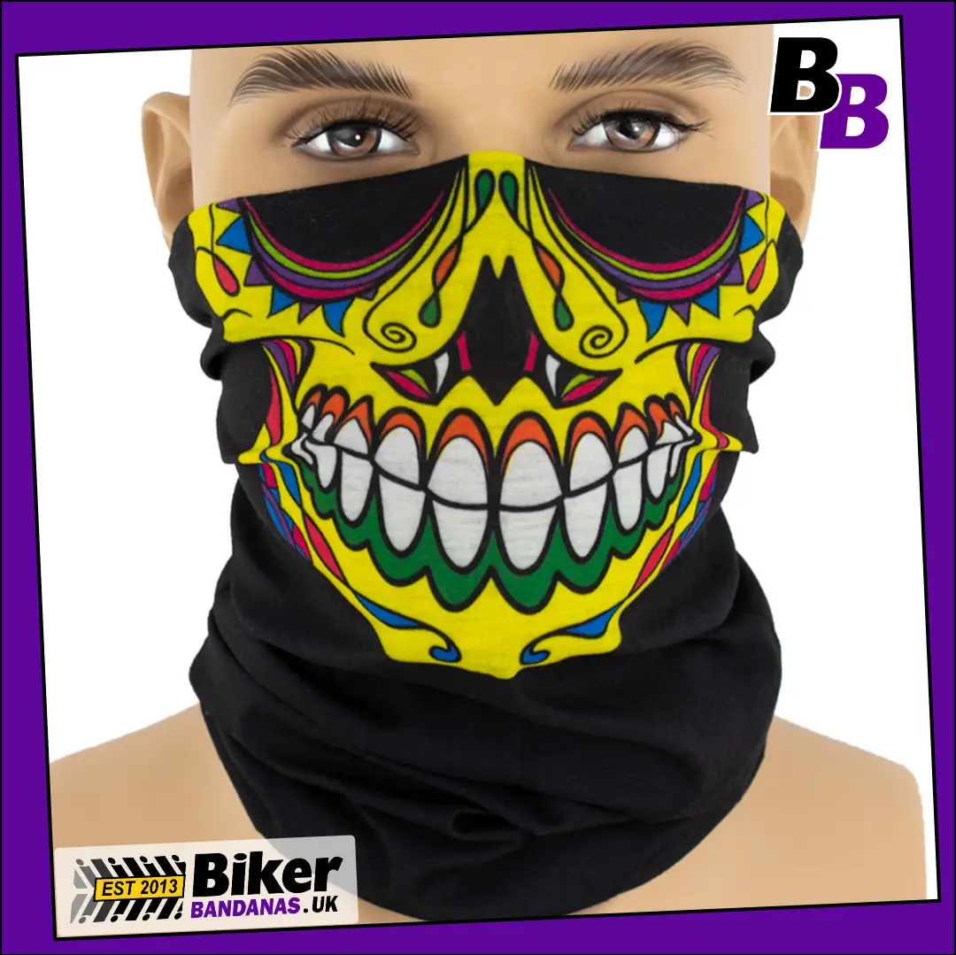 Yellow Carnival Face White Teeth Neck Tube Bandana / Face Mask / Neck Gaiter