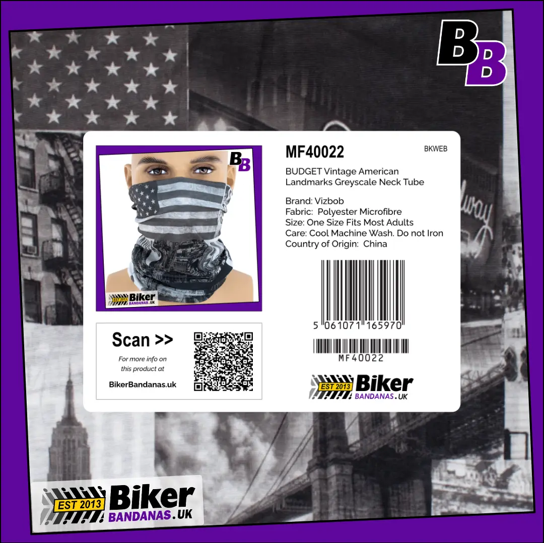 Retail Packaging photo of BUDGET Vintage American Landmarks Montage Neck Tube Bandana / Neck Gaiter / Multifunctional Headwear / Neck Warmer