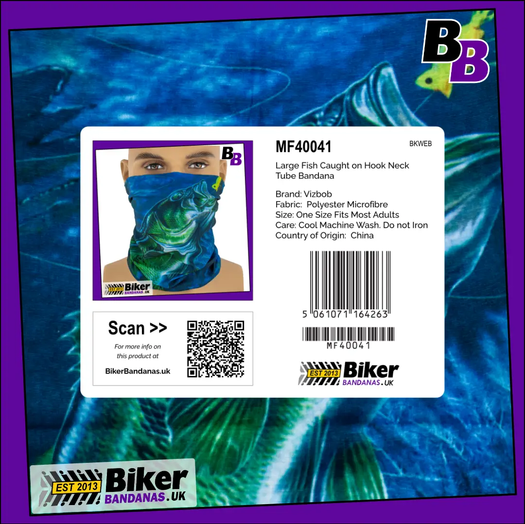 Retail Packaging photo of Large Fish Caught on Fishing Hook Neck Tube Bandana / Neck Gaiter / Multifunctional Headwear / Neck Warmer