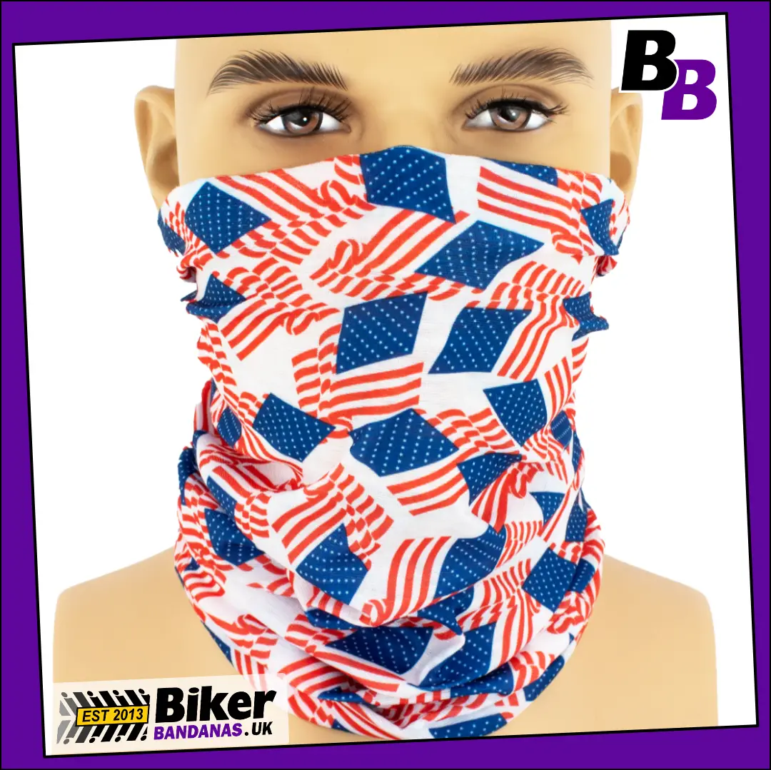 Rippling Stars and Stripes Flags Neck Tube Bandana / Face Mask / Neck Gaiter