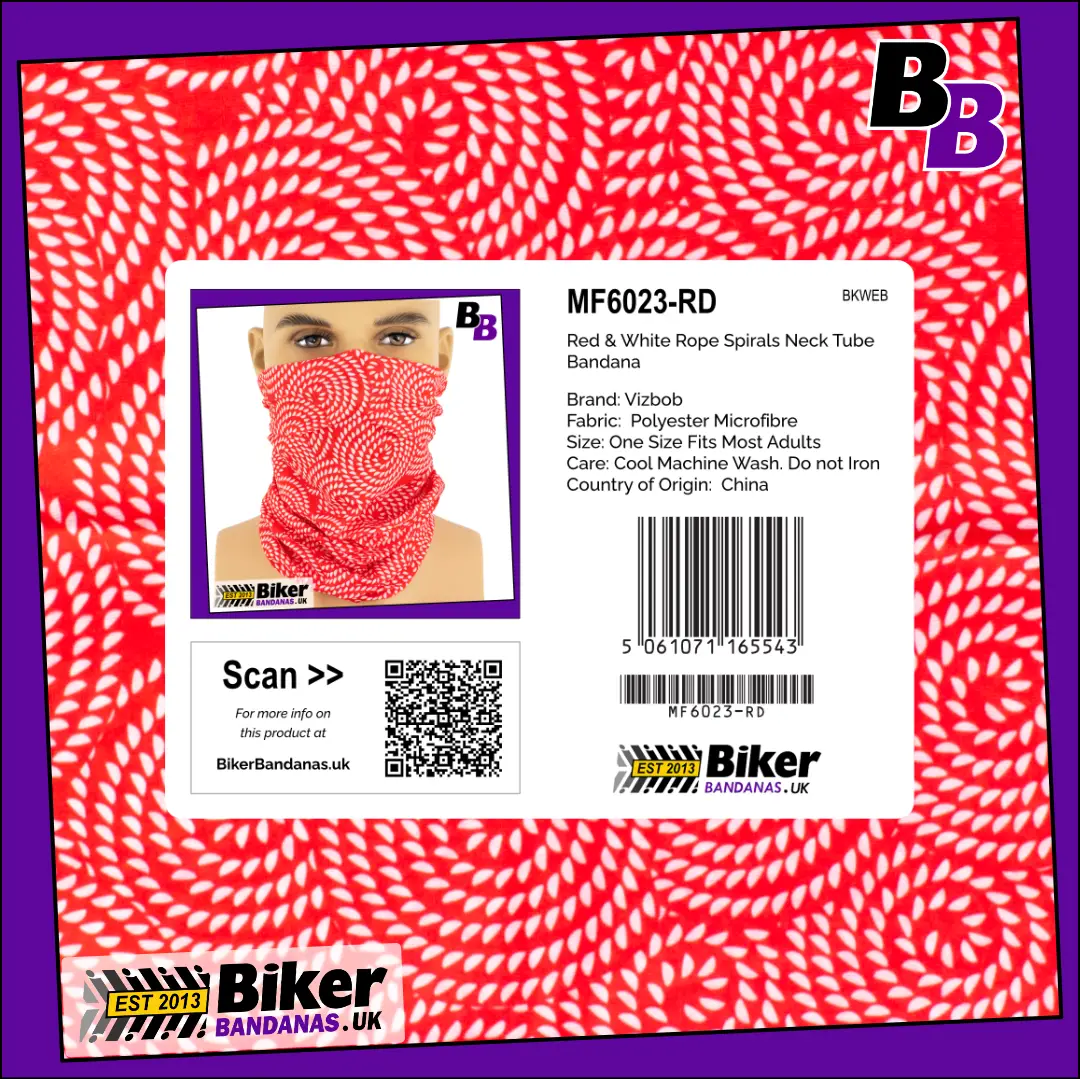 Retail Packaging photo of Red Rope Spirals Neck Tube Bandana / Face Mask / Neck Gaiter