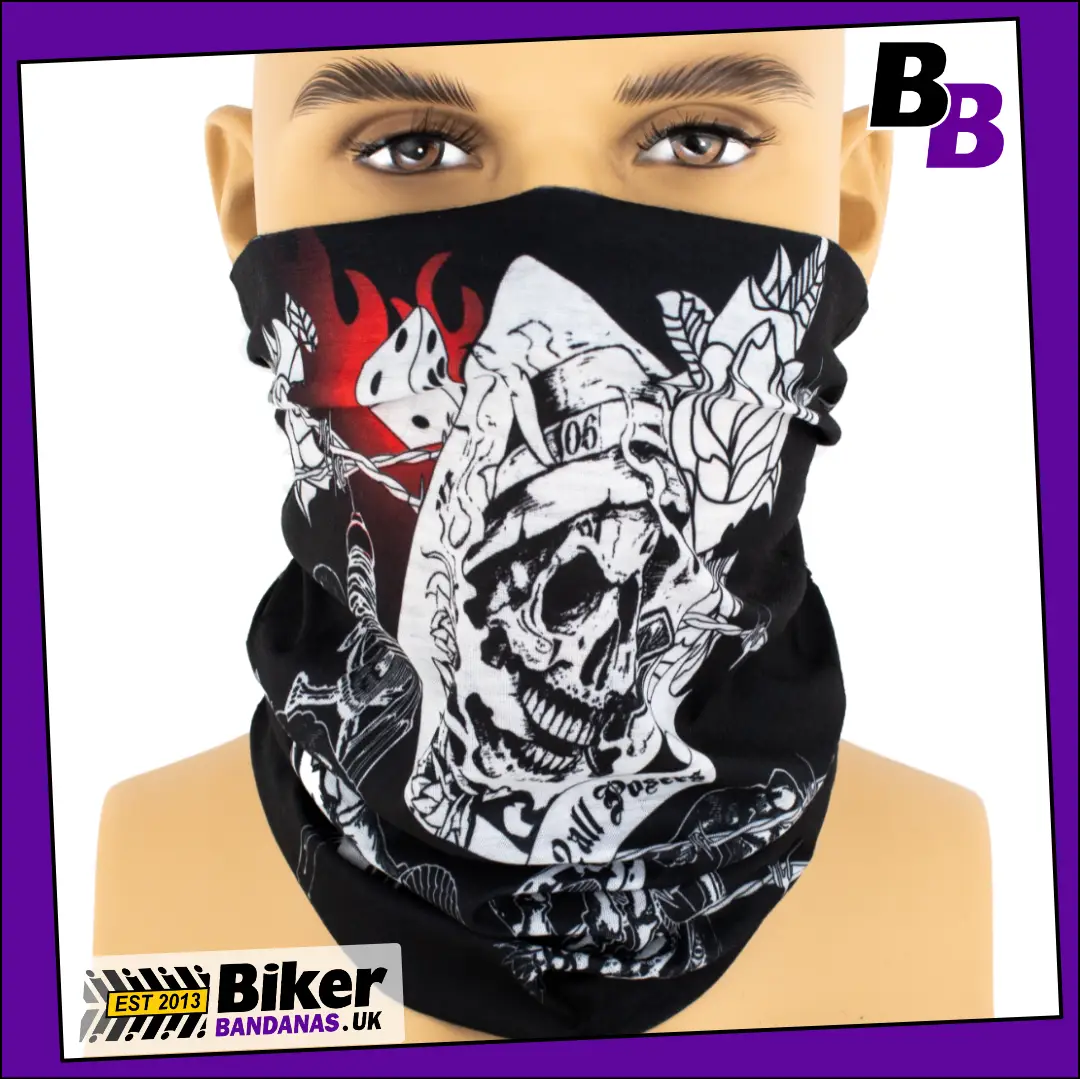 Skull Rose Flaming Dice CND Neck Tube Bandana / Face Mask / Neck Gaiter