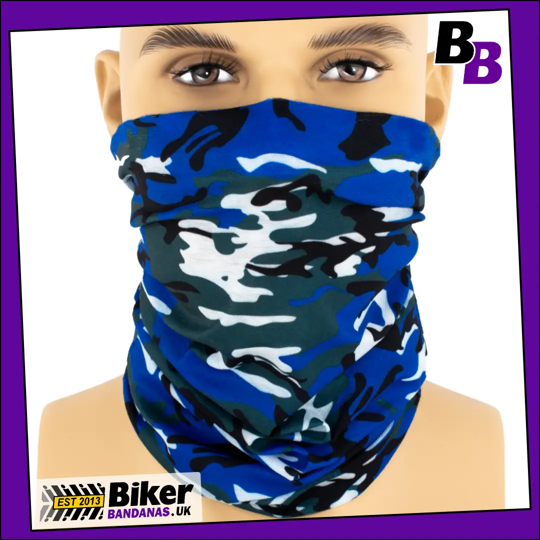 Rich Blue Camouflage Neck Tube Bandana / Face Mask / Neck Gaiter