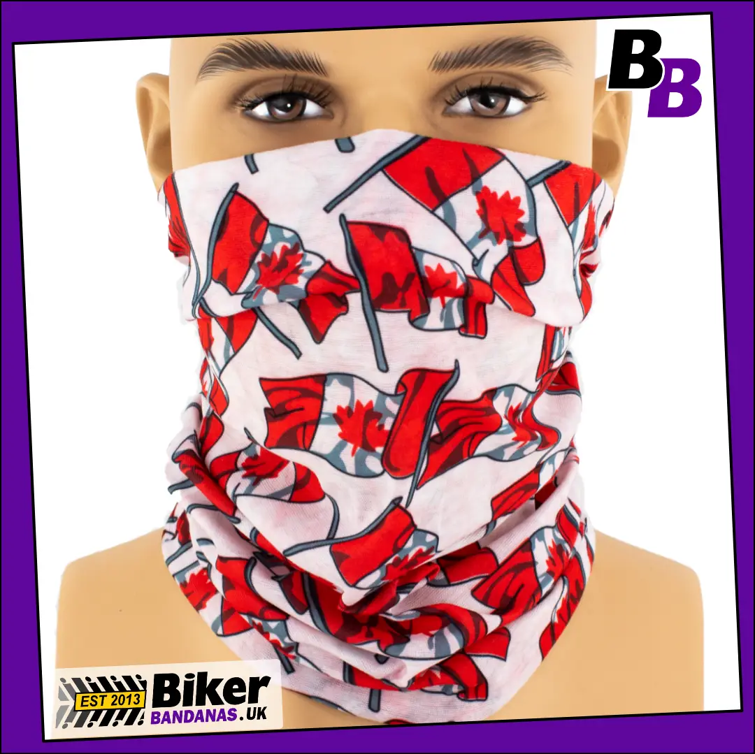 Rippling Canadian Flags on White Neck Tube Bandana / Face Mask / Neck Gaiter