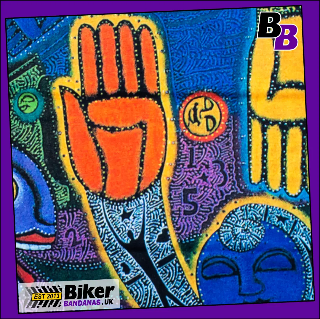 Closeup photo of Day and Night Picasso Style Neck Tube Bandana / Neck Gaiter / Multifunctional Headwear / Neck Warmer