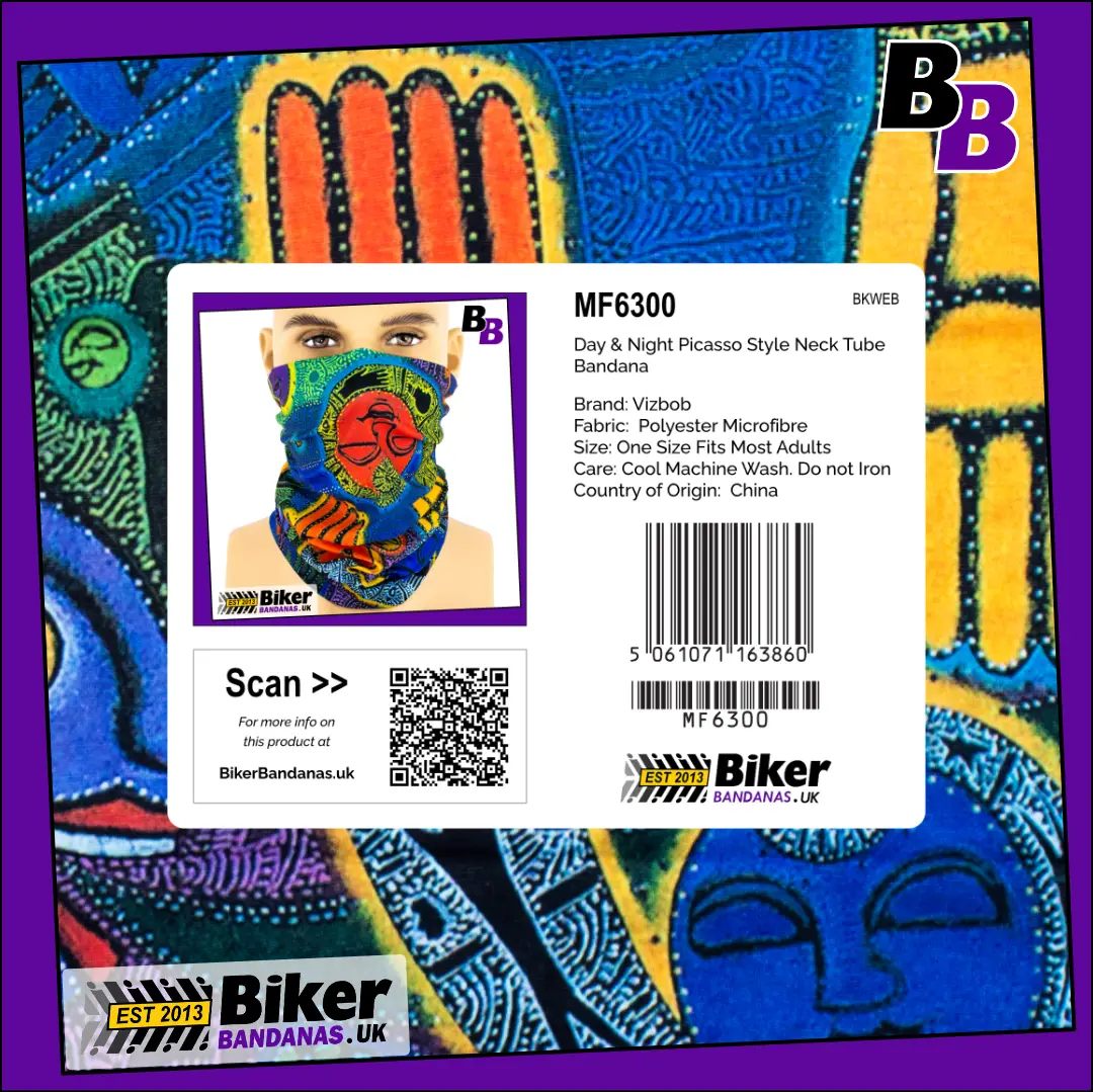 Retail Packaging photo of Day and Night Picasso Style Neck Tube Bandana / Neck Gaiter / Multifunctional Headwear / Neck Warmer