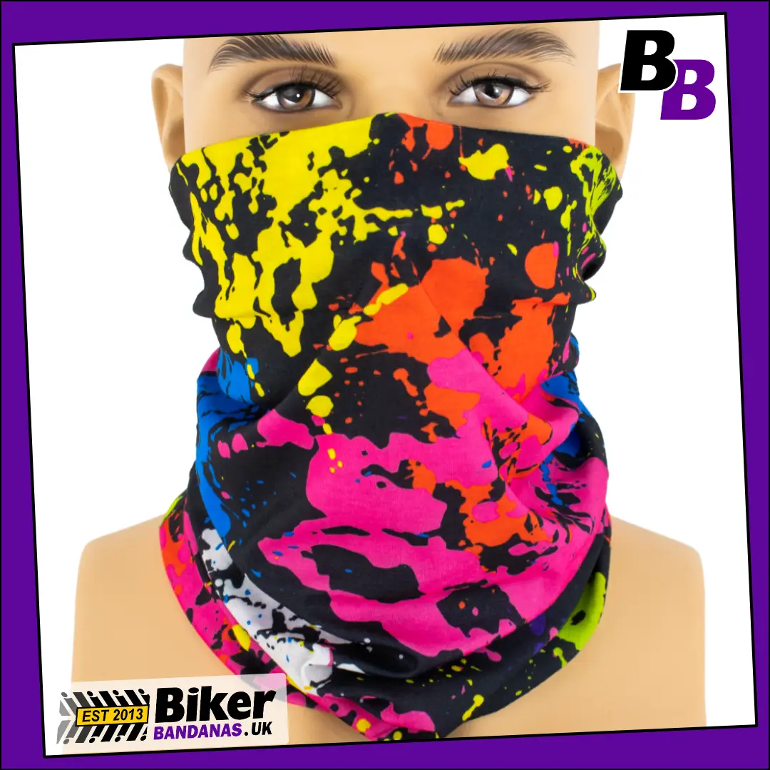 Black Paint Splatter Neck Tube Bandana / Face Mask / Neck Gaiter