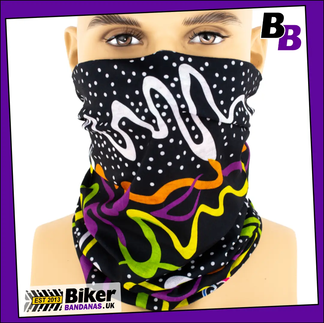 Spotted Pulse on Black Neck Tube Bandana / Face Mask / Neck Gaiter