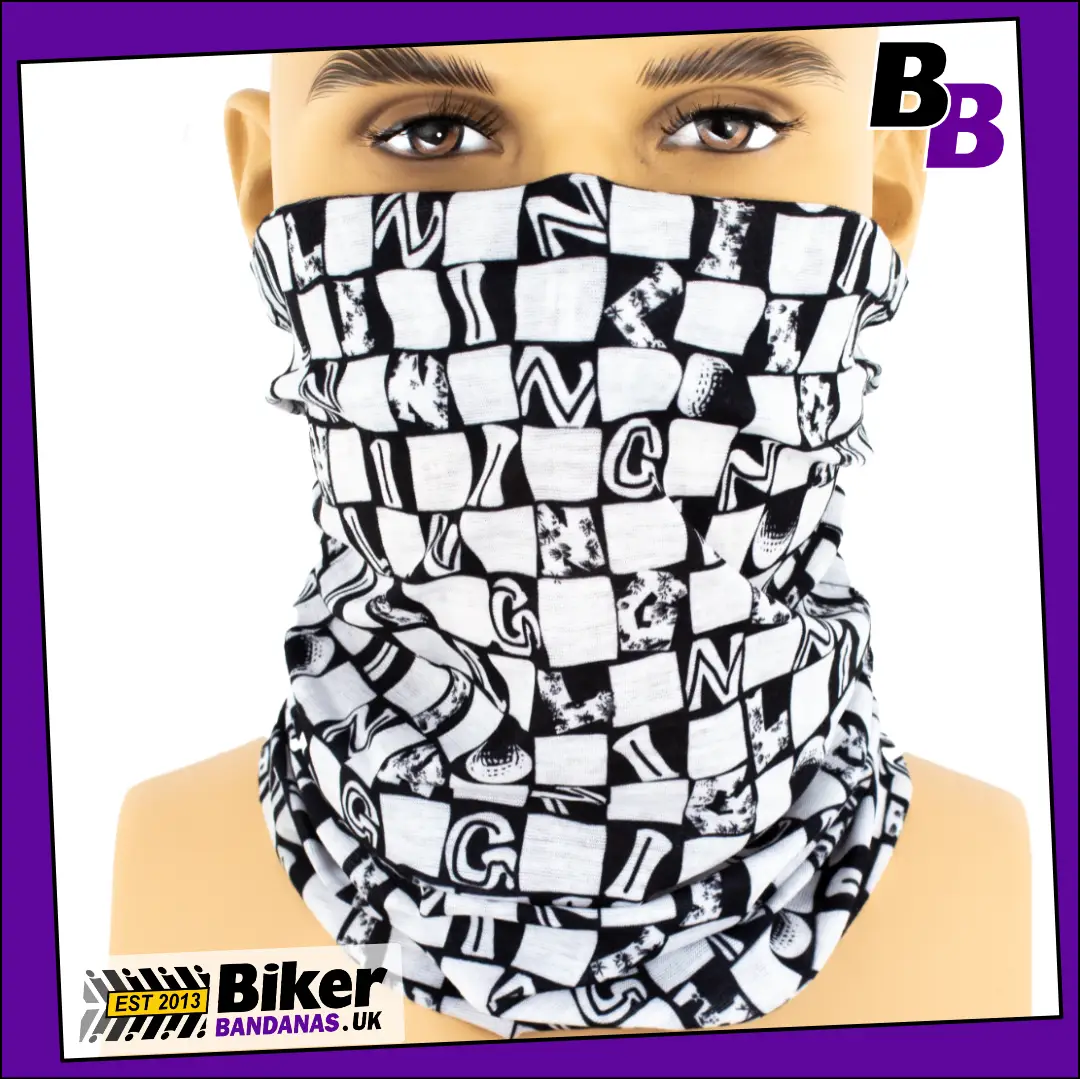 Black & White Alphabet Checked Neck Tube Bandana / Face Mask / Neck Gaiter