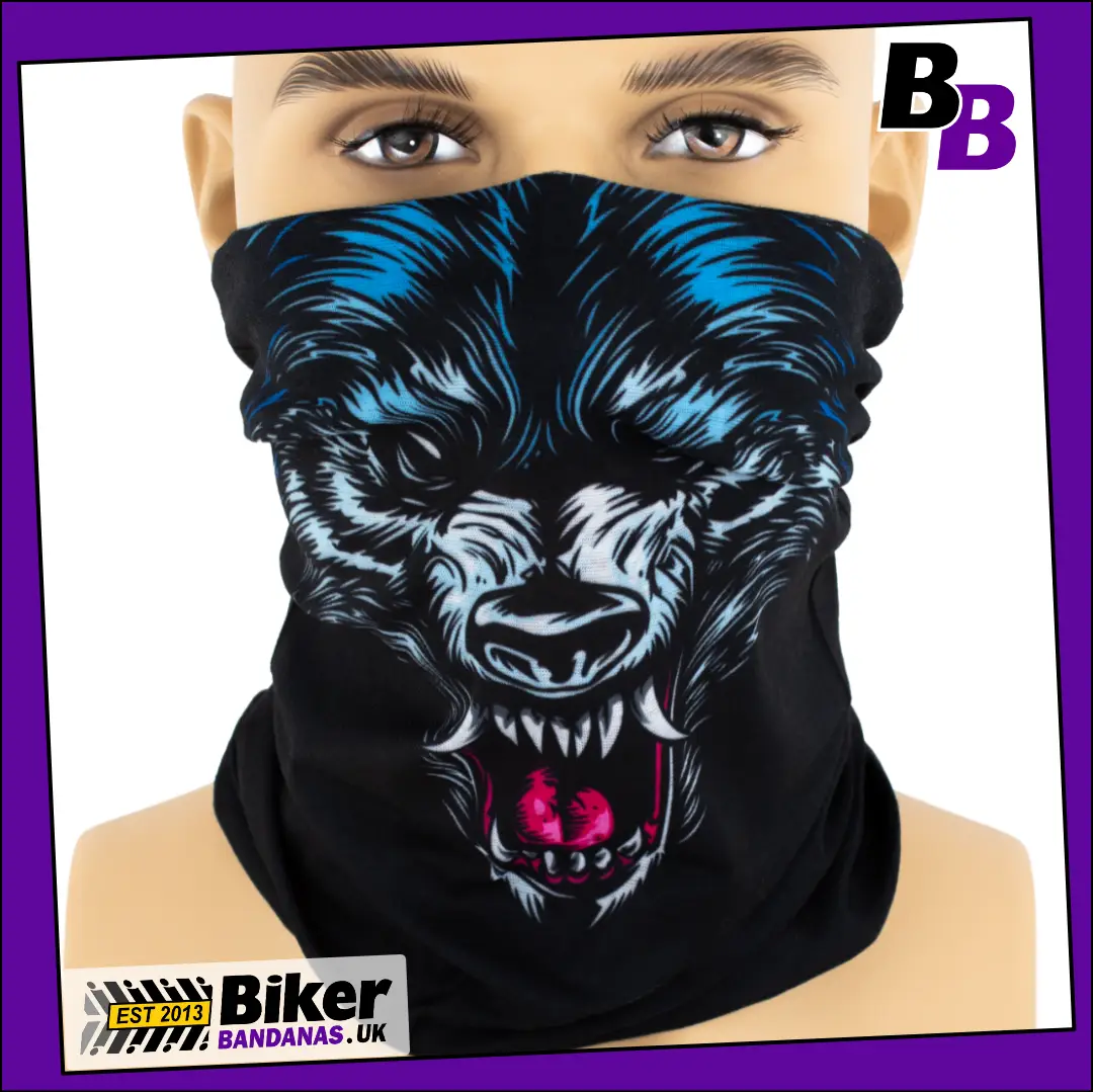 Fox Dog Wolf Face on Black Neck Tube Bandana / Face Mask / Neck Gaiter