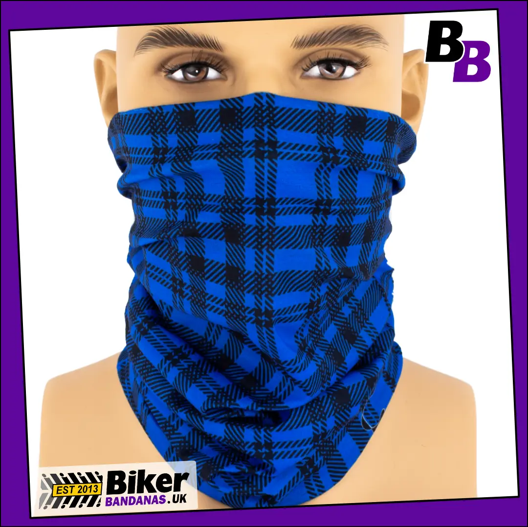 Blue and Black Tartan Check Plaid Neck Tube Bandana / Face Mask / Neck Gaiter