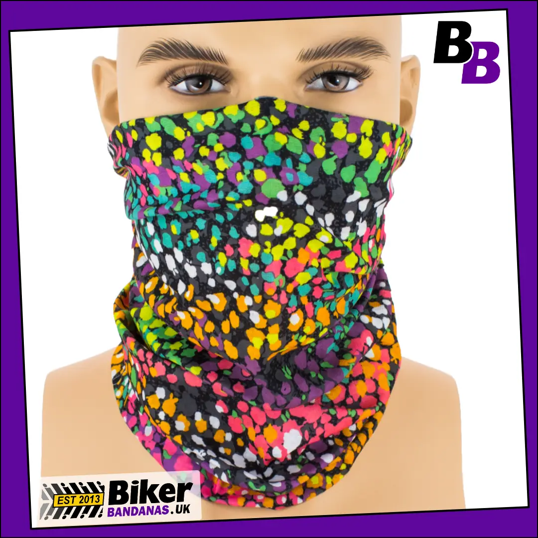 Colourful Blobby Stripes on Black Neck Tube Bandana / Face Mask / Neck Gaiter