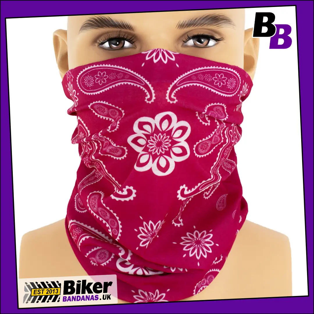 Plum Pink Paisley Star Neck Tube Bandana / Face Mask / Neck Gaiter