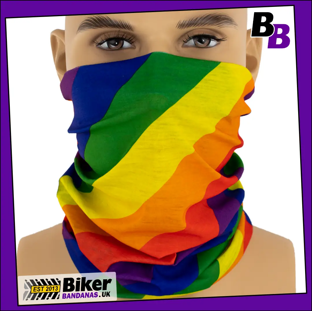 Wide Diagonal Rainbow Stripes Neck Tube Bandana / Face Mask / Neck Gaiter