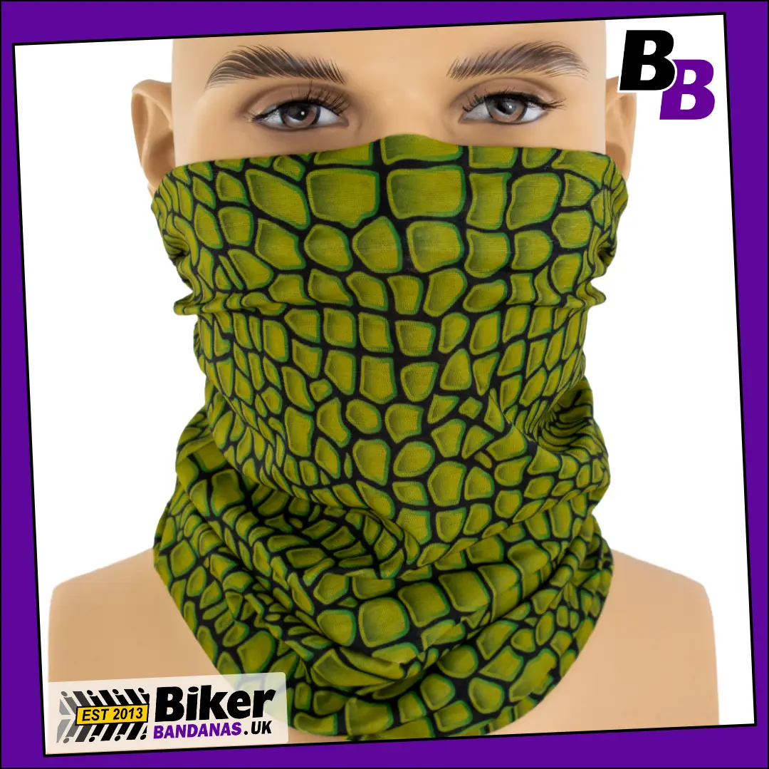 Green Crocodile Alligator Hide Neck Tube Bandana / Face Mask / Neck Gaiter