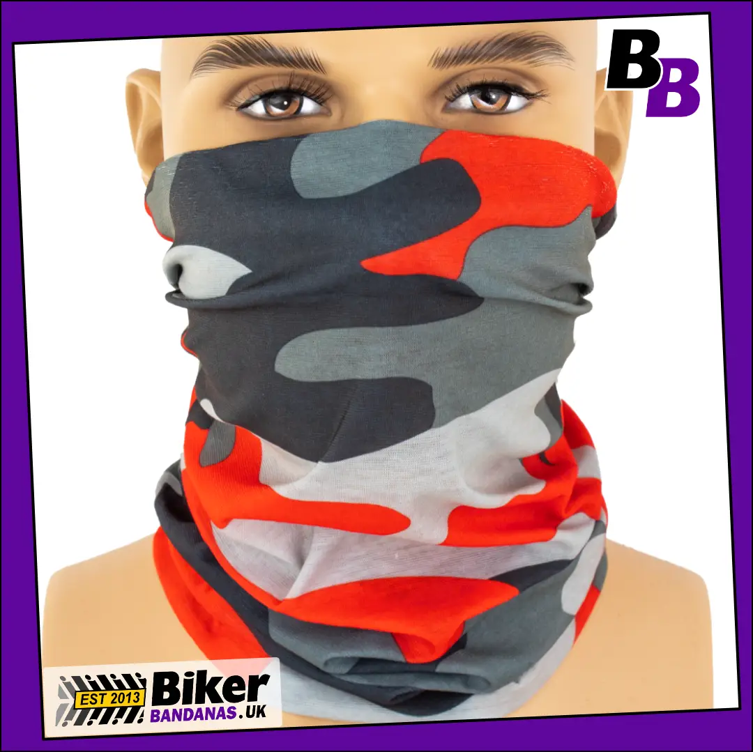 BUDGET Red and Grey Modern Camouflage Neck Tube Bandana Bandana / Multifunctional Headwear / Neck Warmer