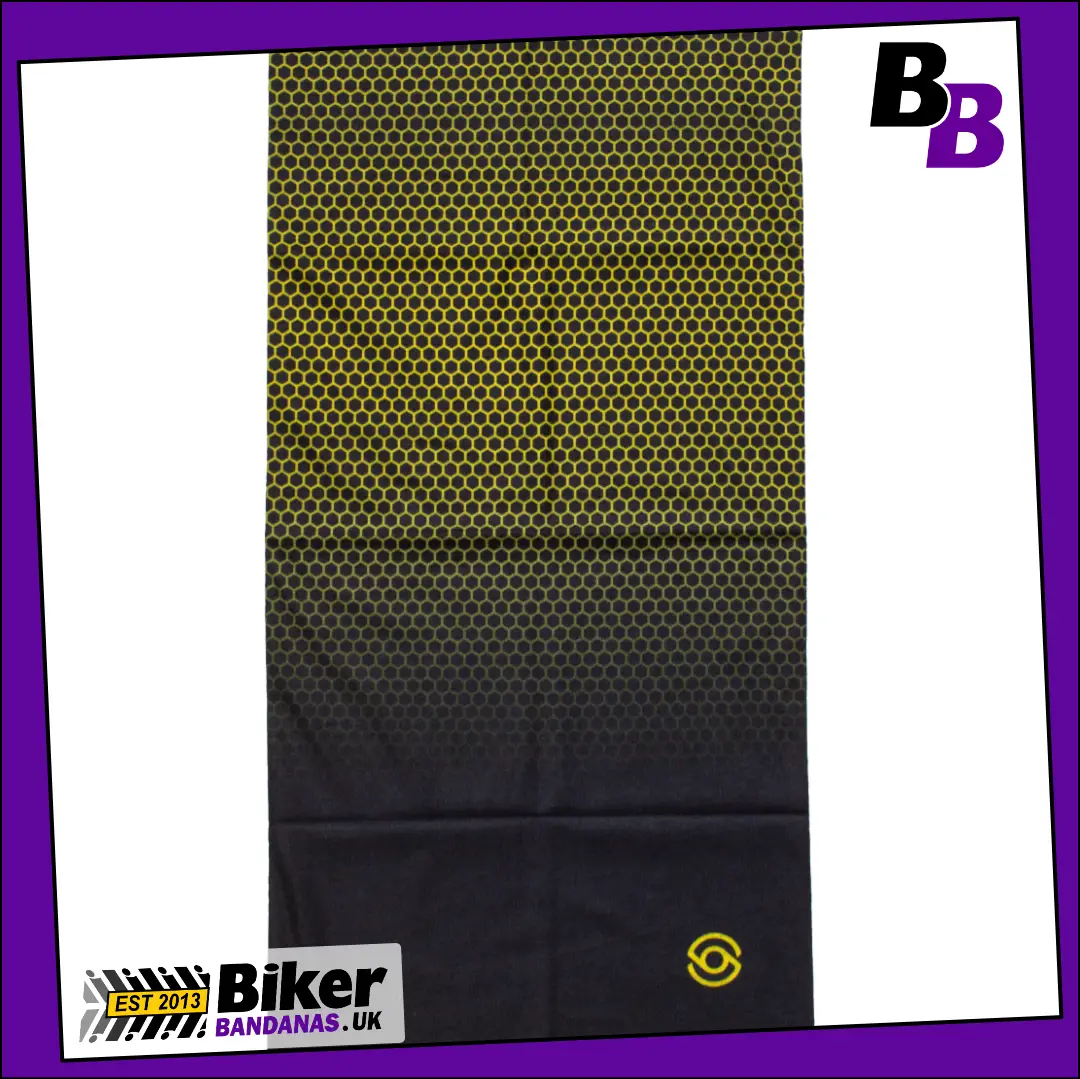 Fabric photo of Fading Lime Green Mesh on Black Neck Tube Bandana / Face Mask / Neck Gaiter