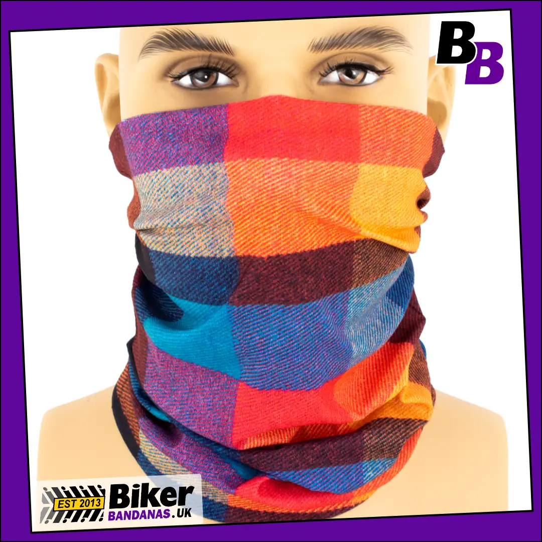 Multicoloured Woven Check Plaid Neck Tube Bandana / Face Mask / Neck Gaiter