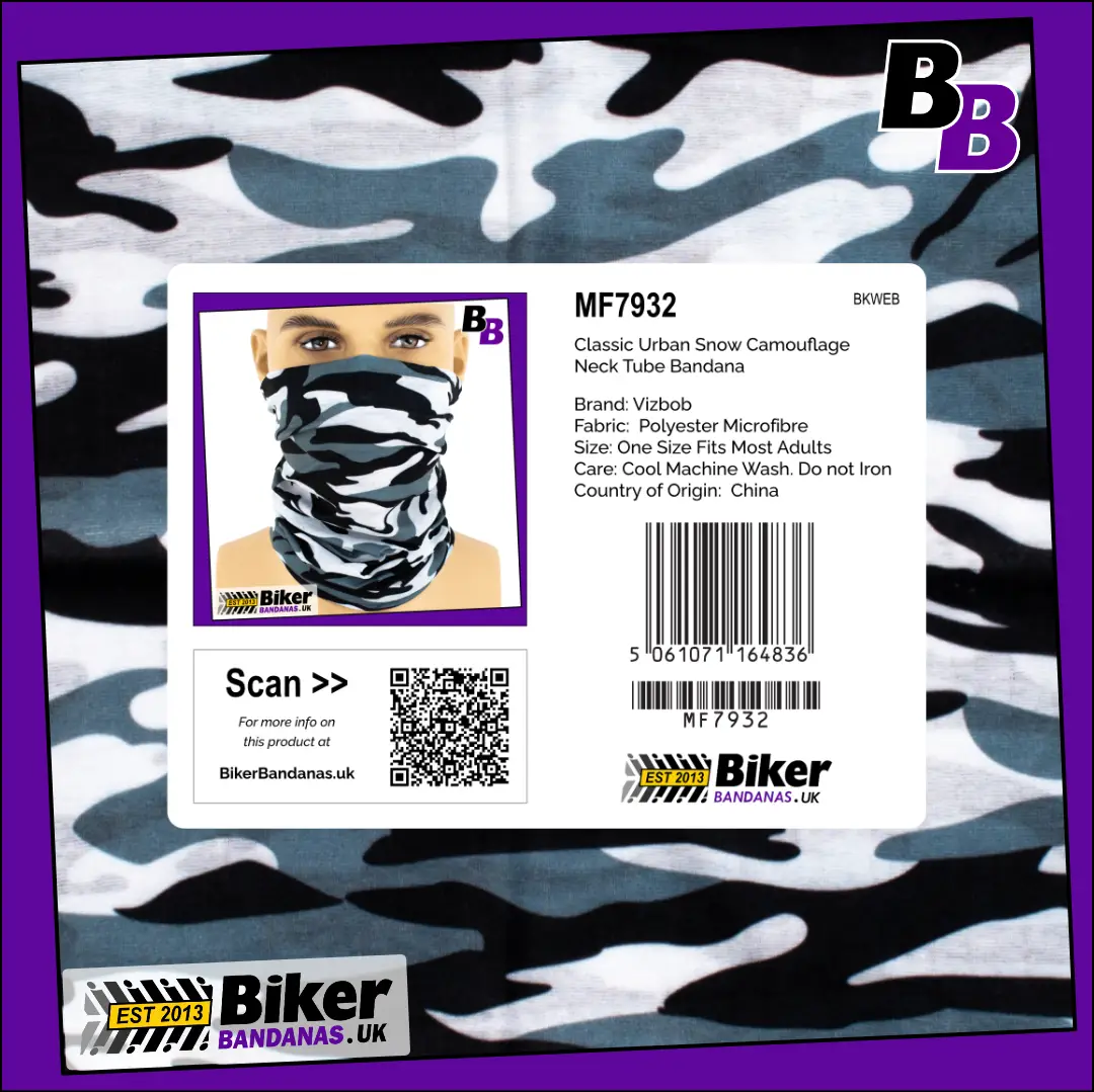 Retail Packaging photo of Urban Snow Camouflage Neck Tube Bandana / Neck Gaiter / Multifunctional Headwear / Neck Warmer