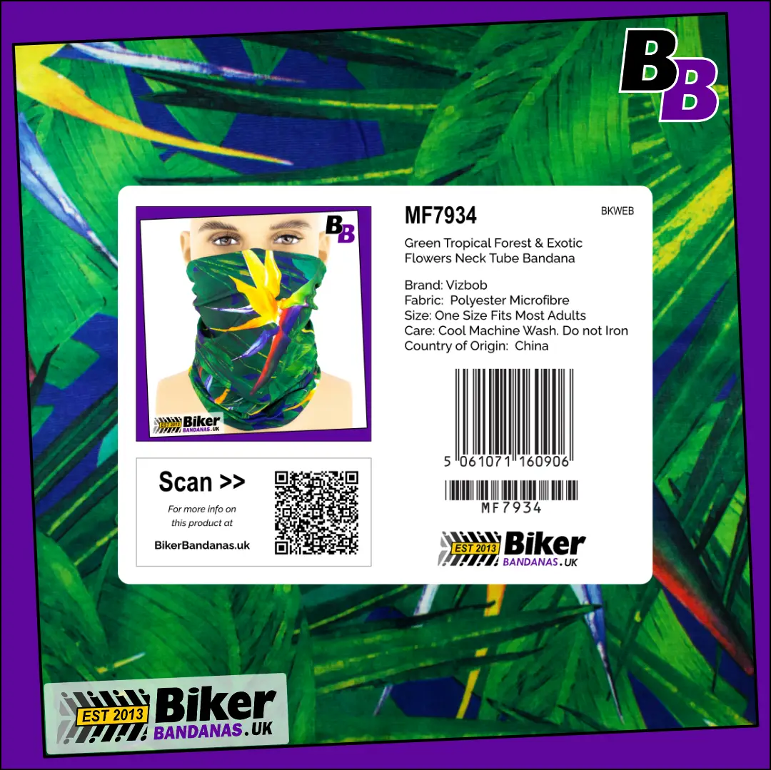 Retail Packaging photo of Tropical Forest and Exotic Flowers Neck Tube Bandana / Neck Gaiter / Multifunctional Headwear / Neck Warmer