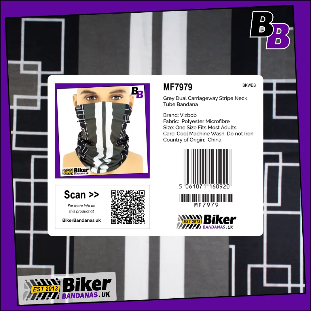 Retail Packaging photo of Grey Dual Carriageway Neck Tube Bandana / Neck Gaiter / Multifunctional Headwear / Neck Warmer