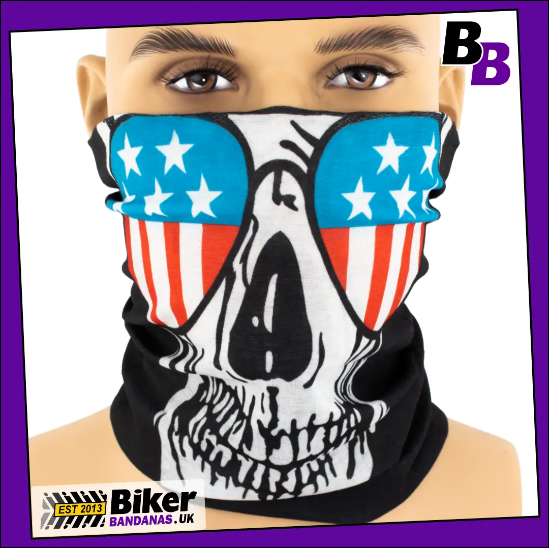 Stars and Stripes Aviator Skull Neck Tube Bandana / Face Mask / Neck Gaiter