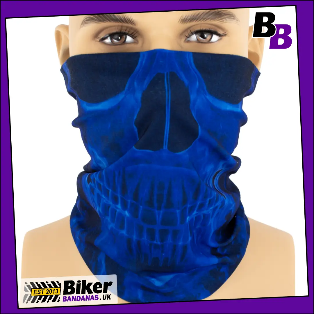 Blue Translucent Skull Face Neck Tube Bandana / Face Mask / Neck Gaiter