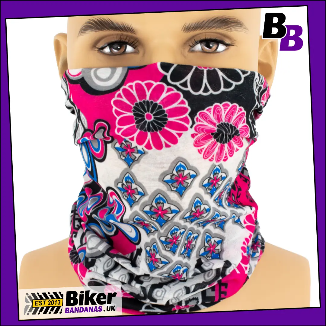 Crazy Retro Flower Power Neck Tube Bandana / Face Mask / Neck Gaiter