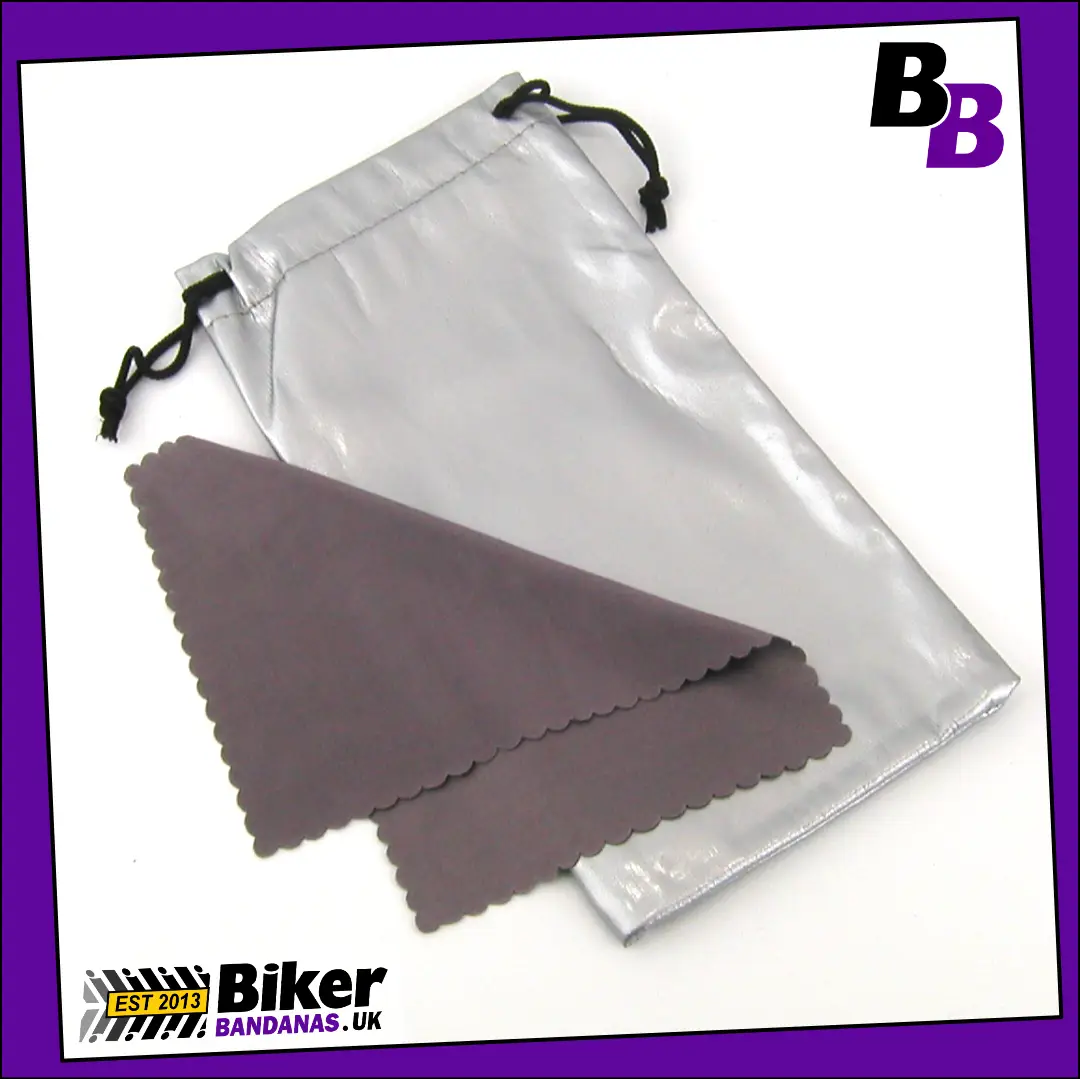Large Silver Glasses Spectacles Sunglasses Goggles Storage Pouch with Taupe Microfiber Cloth